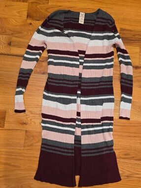 Faded Glory Long Ribbed Open Cardigan - Pink, Gray, White, Burgundy